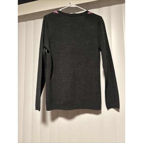 Croft & Barrow Diamond Print Pullover Cardigan Sweater Gray Pink Size M - Picture 8 of 8